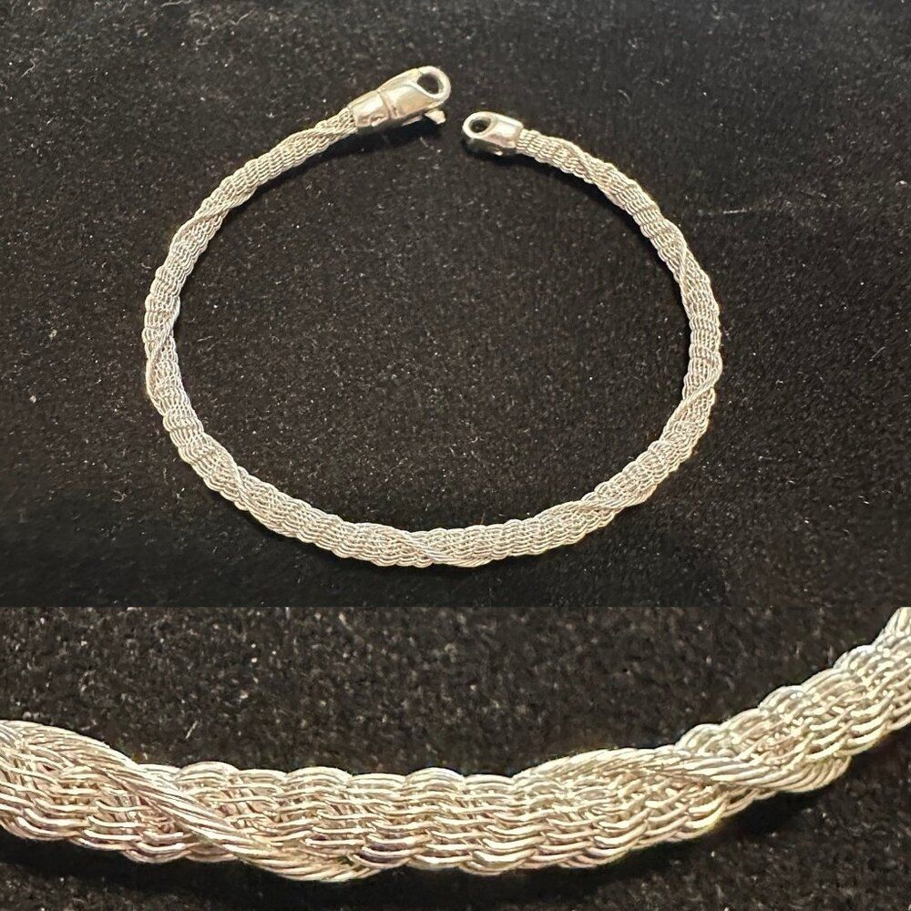 925 Sterling Silver Woven Braided Bracelet Swivel Clasp Chainmail Mesh